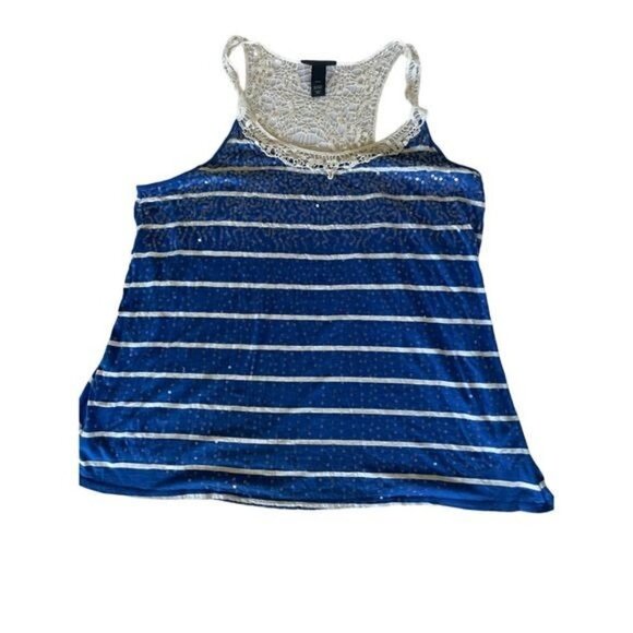 Lane Bryant Top Blouse Shirt Plus Size 22 24 Blue White Lace Clear Sequin - Picture 7 of 11